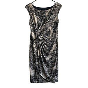 Connected Apparel Dress Size 6 Black Floral Wrap Ruched Sheath Stretch Nordstrom